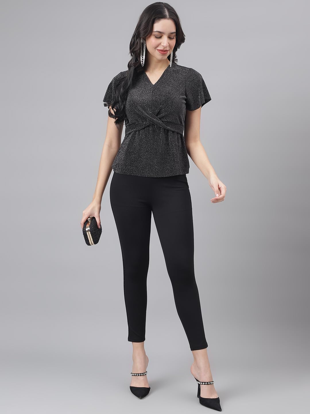 Latin Quarters Women Full Length Black Flared Jegging_S
