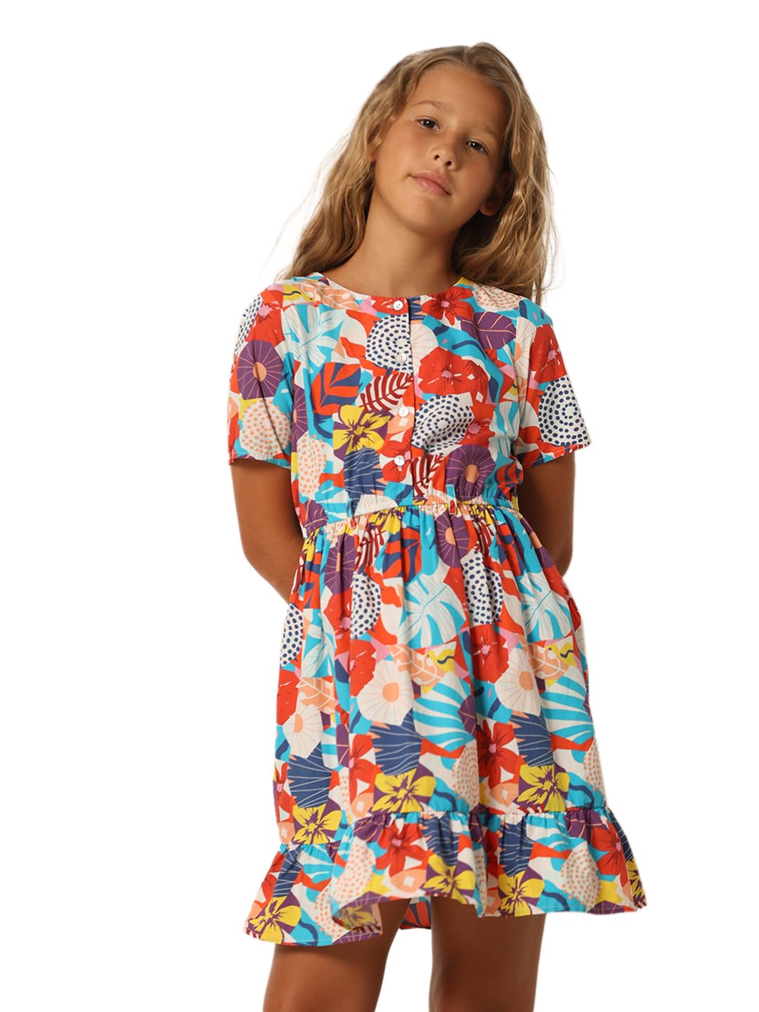 VERO MODA Girls Floral Print Above Knee Length Multicolor Fit & Flare Dress