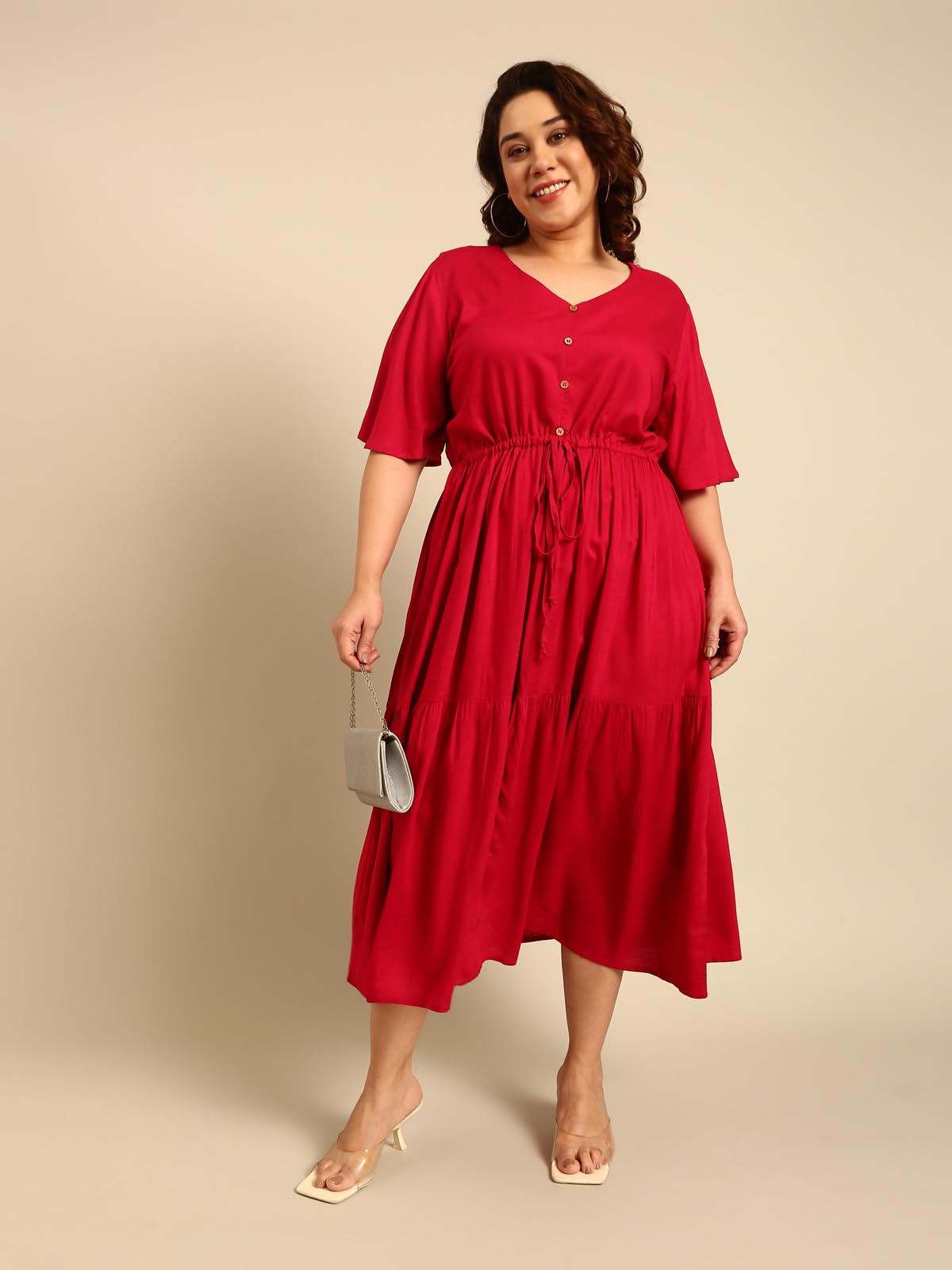 The Pink Moon Women's Maxi Plus Size Fit & Flare Solid Pink Dress - (DRS_Block_DPINK_Pink_6XL)