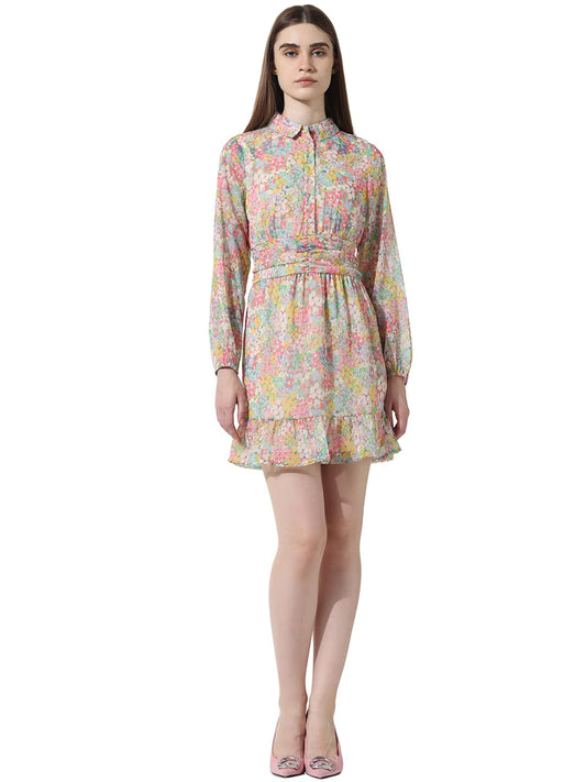 ONLY Women Printed Polyester Above Knee Multicolor Shirt Dress