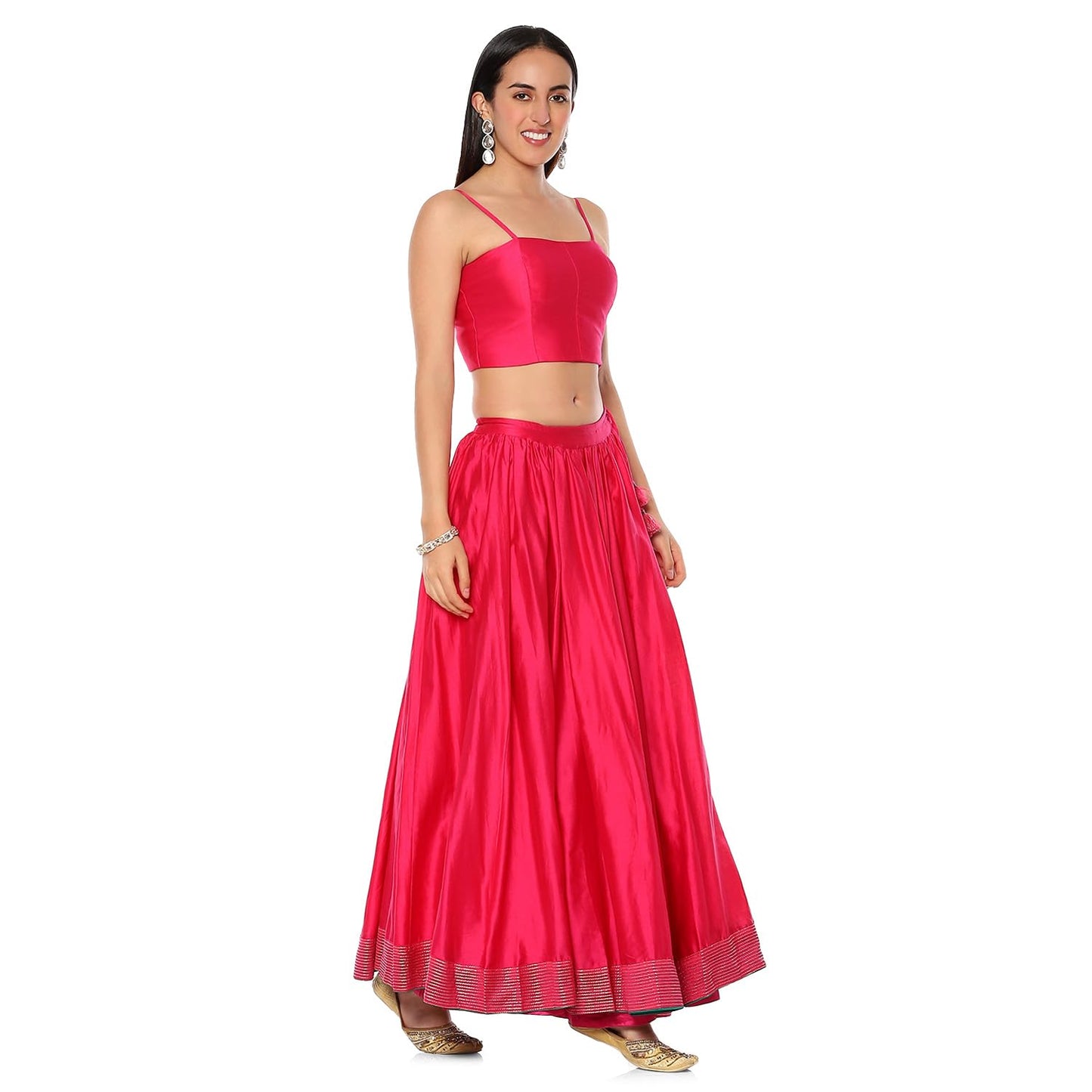 BIBA Women's Cotton Lehenga Set (SKDHO10295AW24FUS_Fuchsia_L)
