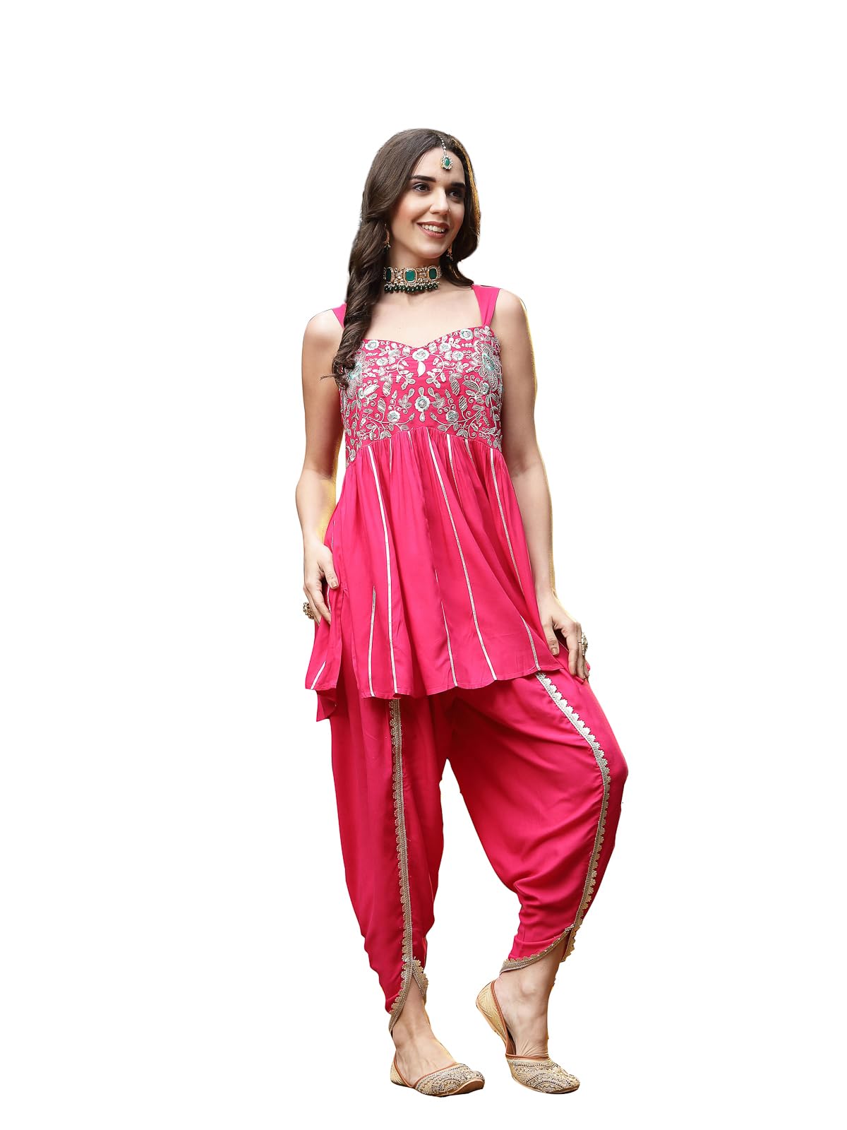 Stylum Women's Solid & Embroidered Rayon A-Line Kurti Dhoti Pant Set