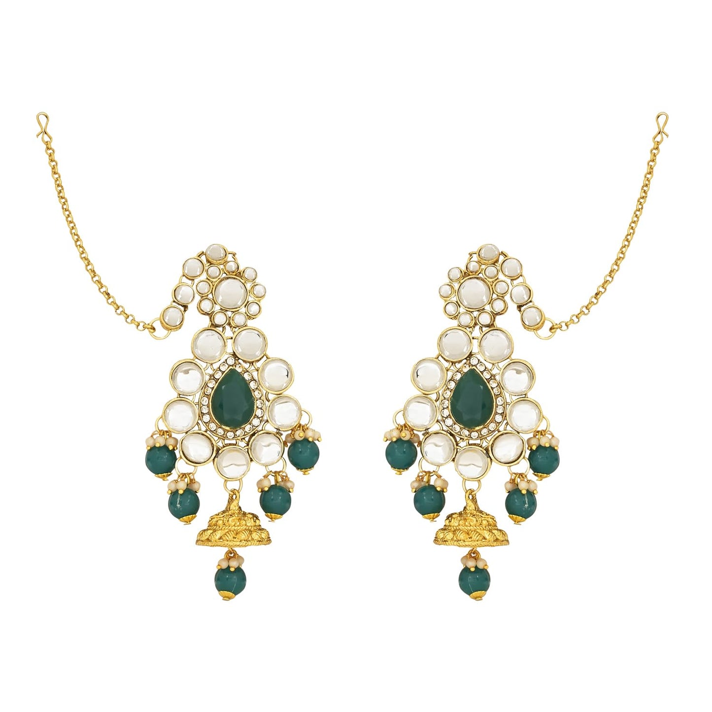 I Jewels Wedding Collection Traditional Ethnic Gold Plated Pearl & Kundan Stone Work Bridal Jewellery Set For Women (Green) (BLP036G)