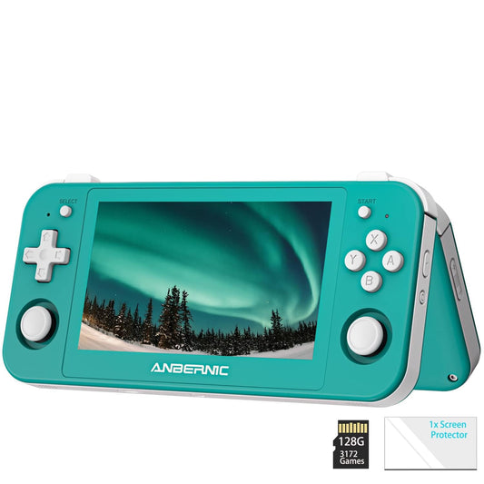 New World Anber-nicRG505 Android 12 Portable Game Console, Unisoc Tiger T618, 128GB Support 3172 Games, Gyro Sensor and 4.95" OLED Touchscreen, Support PS2 /PSP game also turquoise colors
