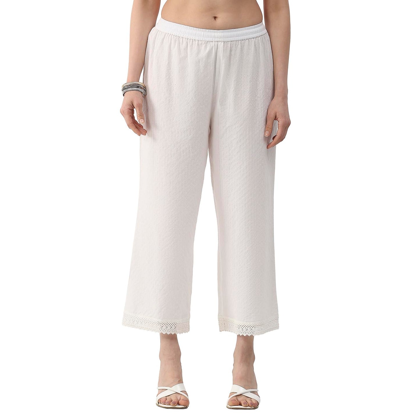 Biba Women White Cotton Straight Palazzos_L