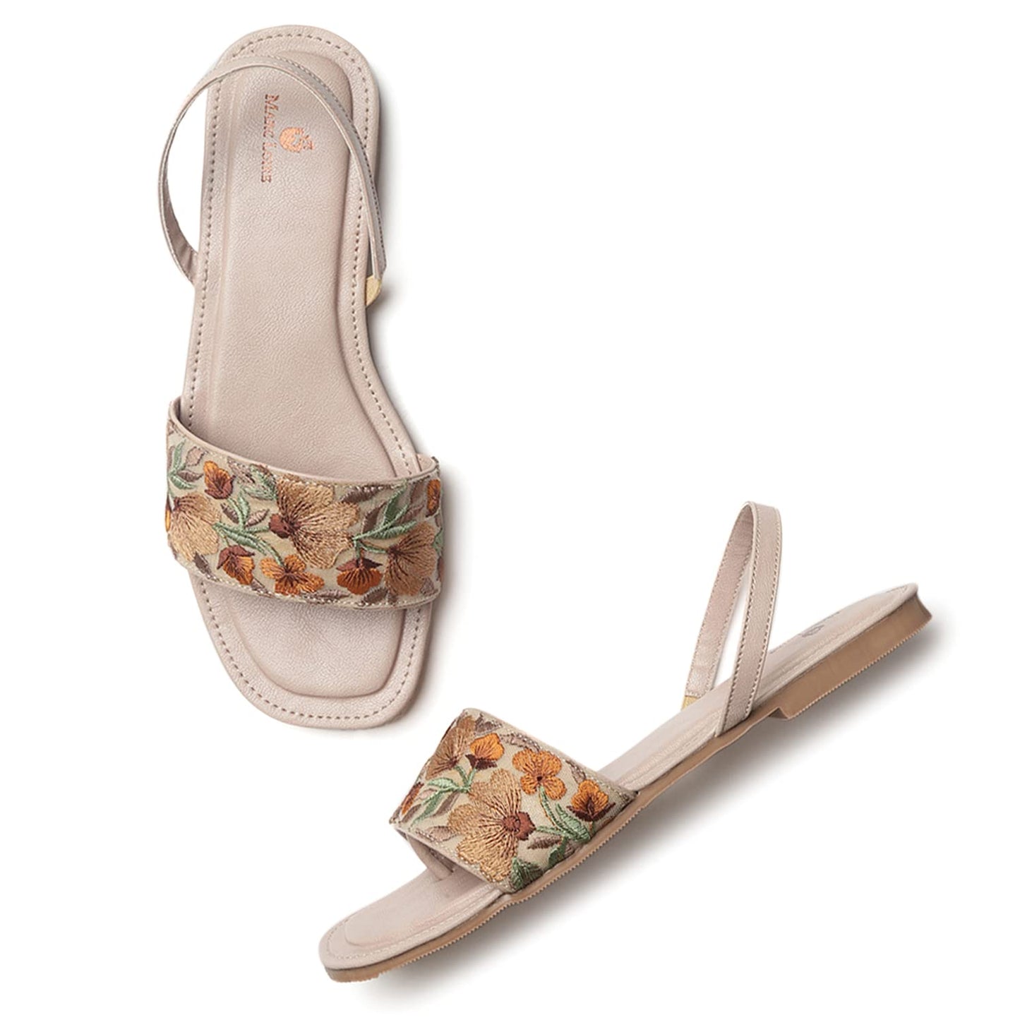 Marc Loire Women's Open Toe Ethnic Slip-On Embellished Flat Sandals,Cream - SaumyasStore
