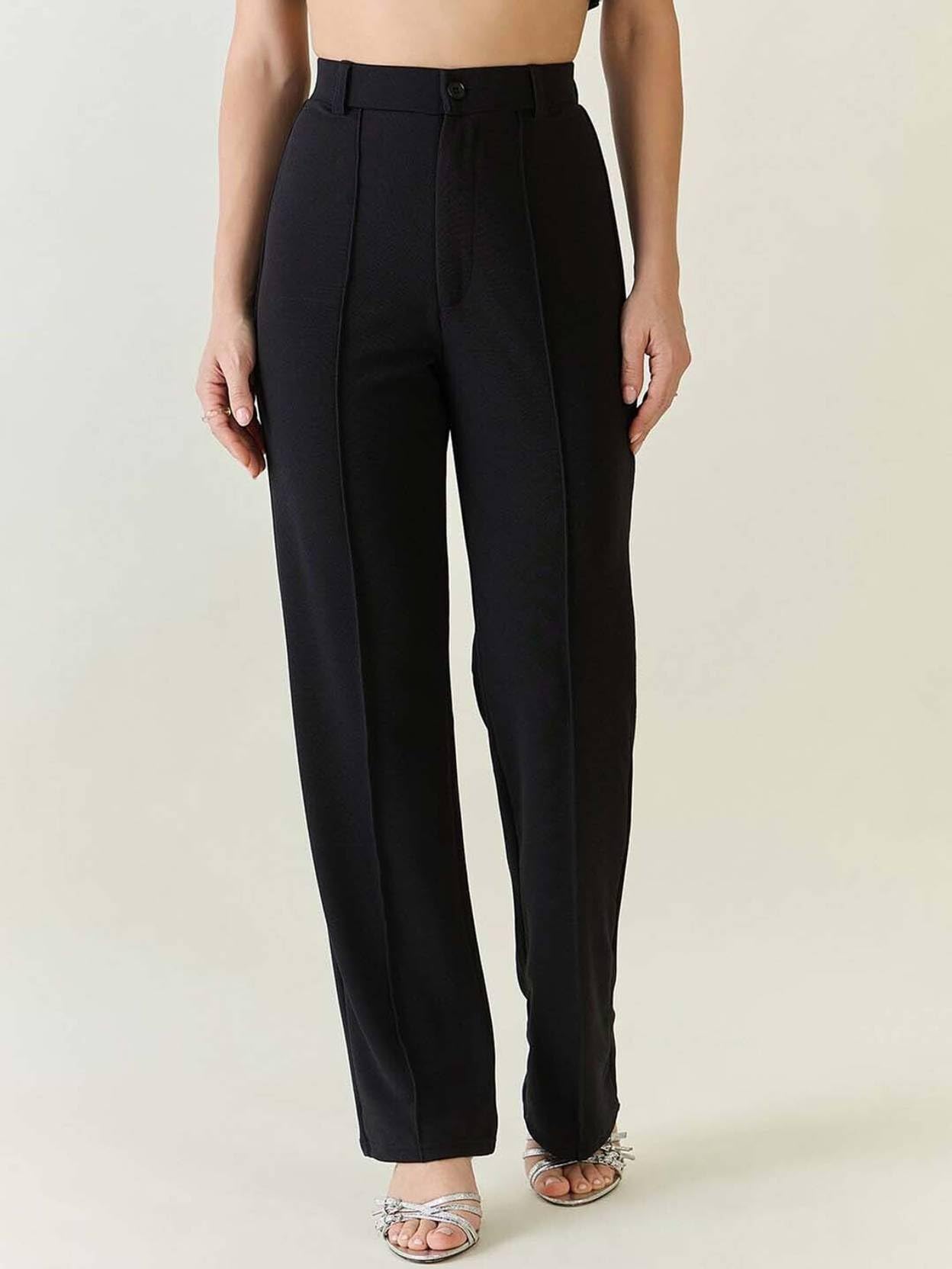 KOTTY Women Solid Polyester Blend Black Trouser (Black,30)