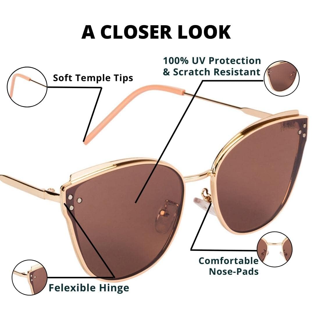 Voyage Uv Protected Cateye Sunglasses For Women (Brown Lens|Pink Frame|5852Mg2858)