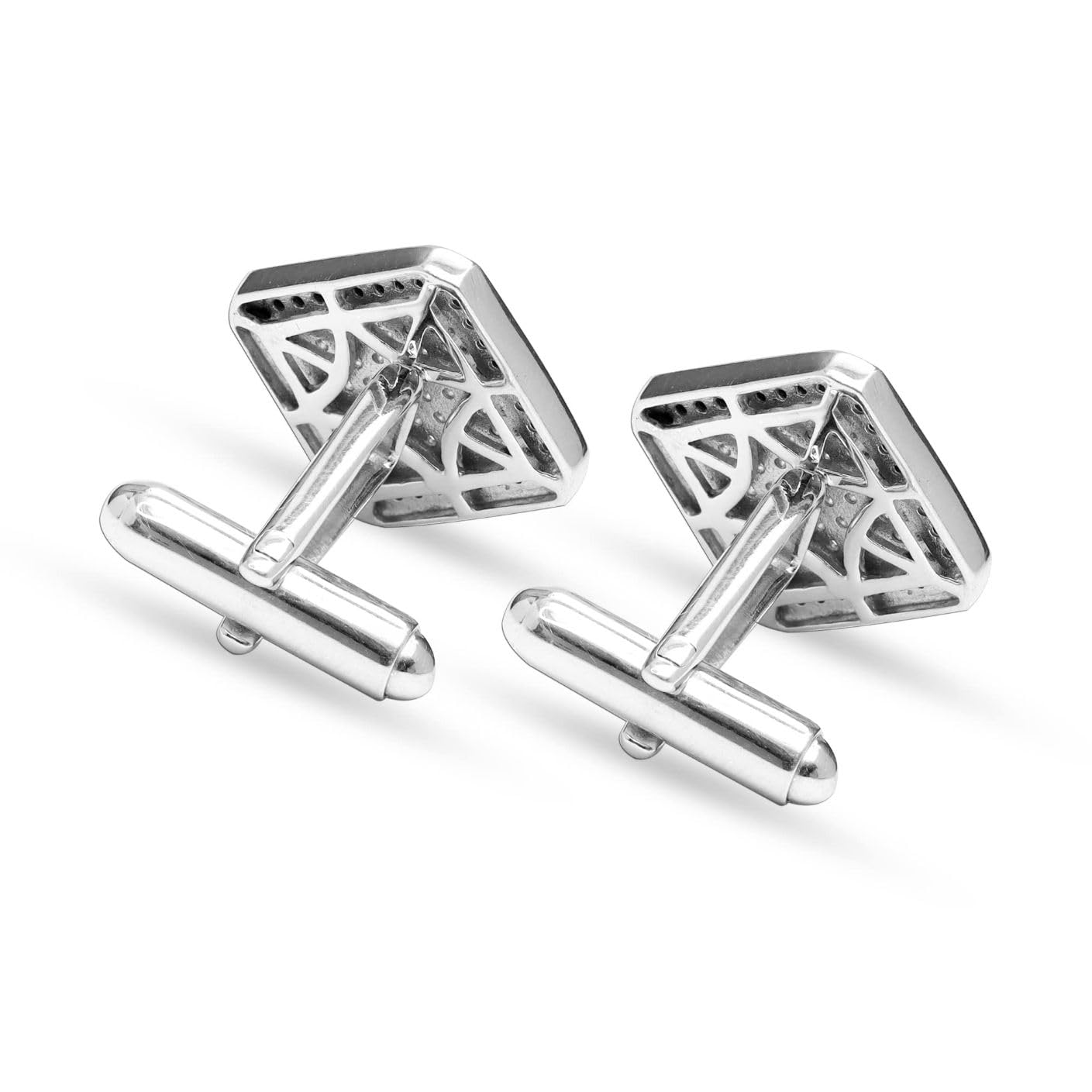 LeCalla 925 Sterling Silver BIS Hallmarked Rhodium-Plated Cubic-Zirconia Square Cufflinks for Wedding Dad Father Grand-Father