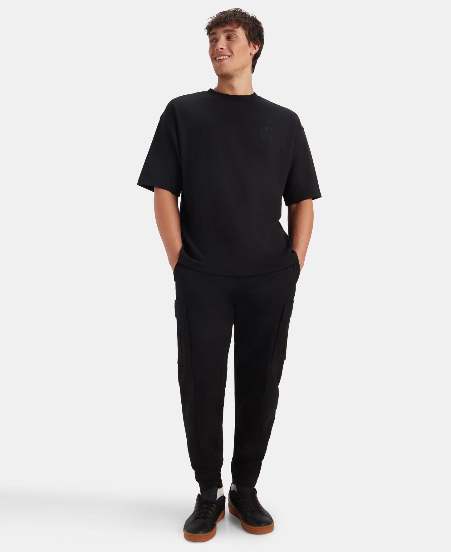 Jockey Groove MZ01 Men's Super Combed Cotton Rich Graphic Printed Oversized T-Shirt_Deep Black_L