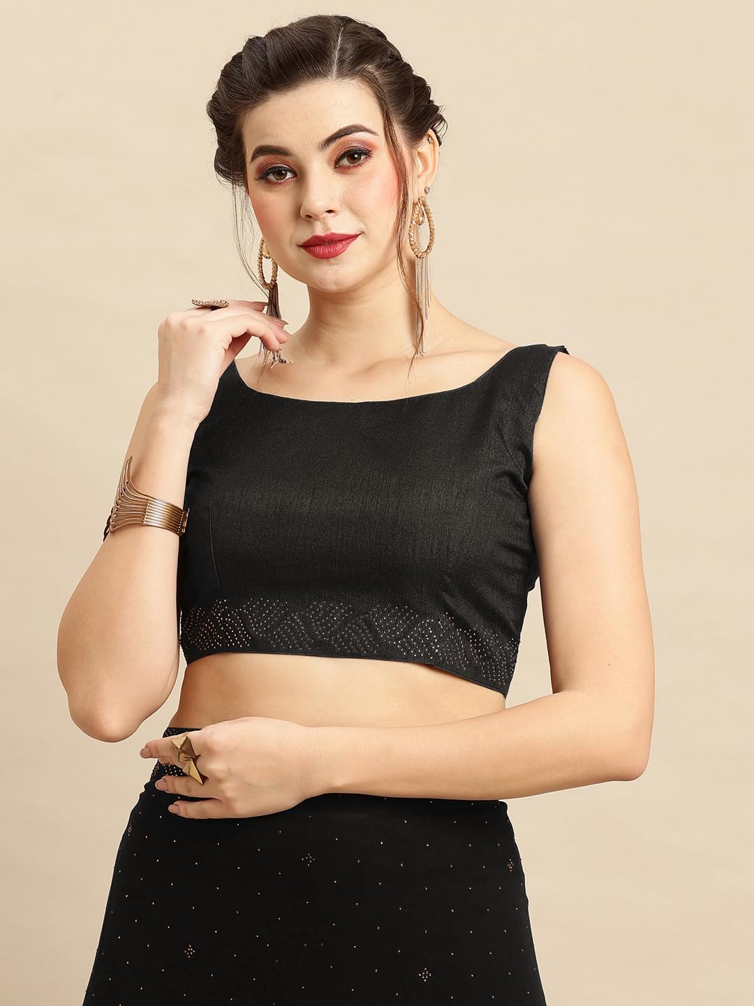 AKHILAM Women's Georgette Lace Work Embellished Designer Saree With Unstitched Blouse Piece (Black_GLMP902D)