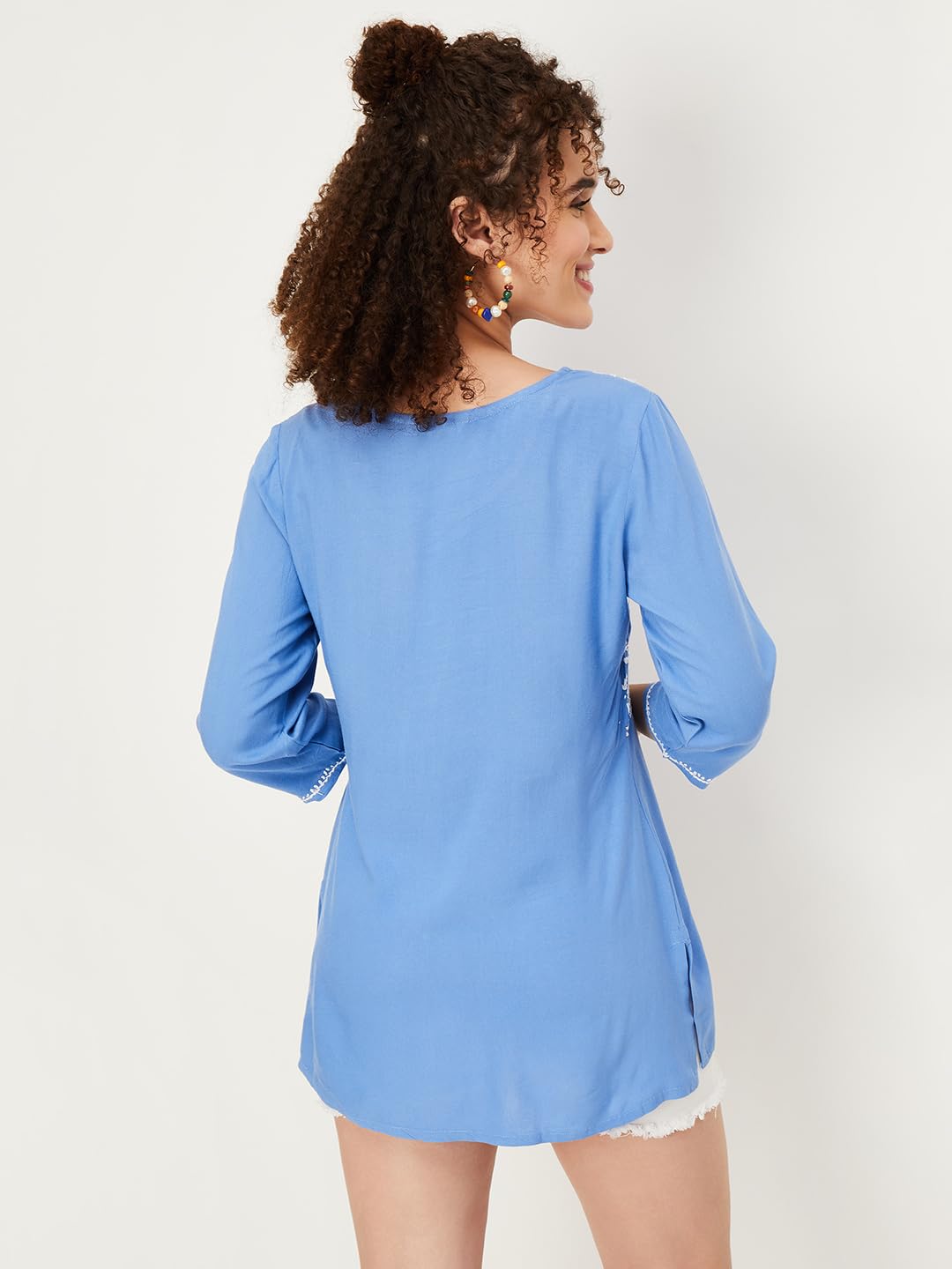 Max Women's Rayon Straight Shirt (SKGU32061BLUE_Blue