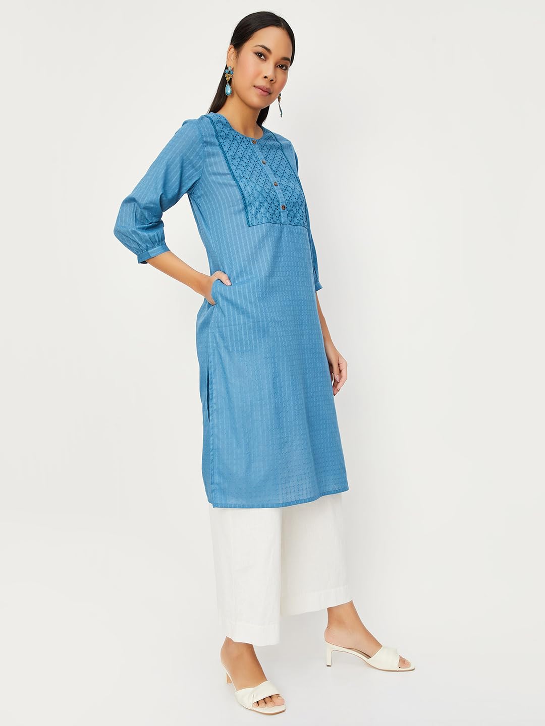 Max Women's Cotton Blend Straight Kurta Shirt (FKKP41108INDIGO_Indigo, Straight Fit, XL