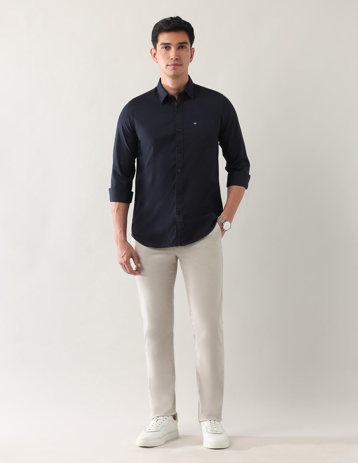 Arrow Sport Men's Solid Slim Fit Shirt (ASAJSH1645_Navy