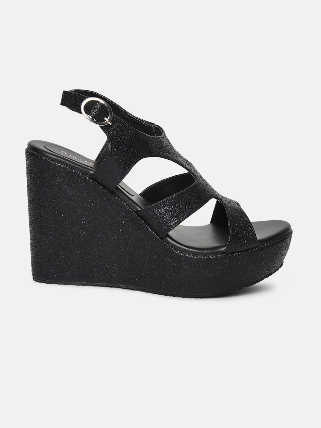 Marc Loire Women Round Toe Embellished Wedge Heel Sandal (Black, 4)
