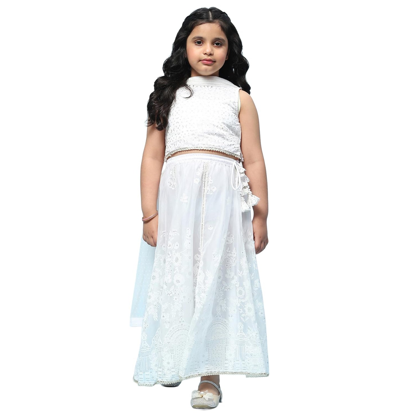 BIBA Girls PRINTED STRAIGHT KID(KWWHITE BLOOMS5769_WHITE_15)