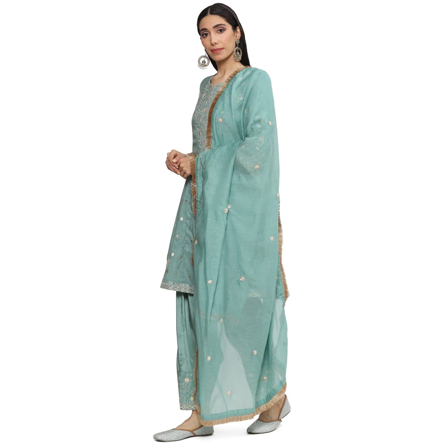 BIBA Cotton Blend Women Embroidery Relaxed Salwar Kurta Dupatta(Skdkiran8469_Sap Green_38)