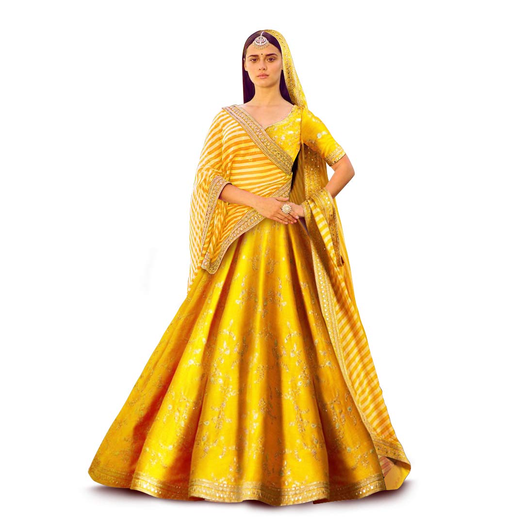 Zeel Clothing Embroidered Art Silk Semi Stitched Lehenga Choli for Women (Yellow)