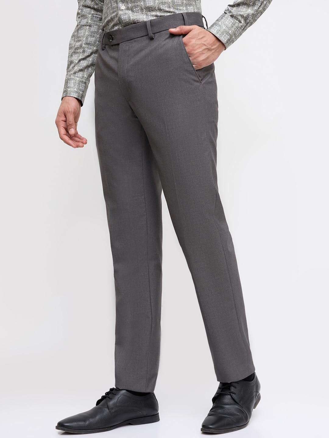 Park Avenue Men Slim Fit Structure Pattern Polyester Blend Flat Front Formal Trouser Dark Grey