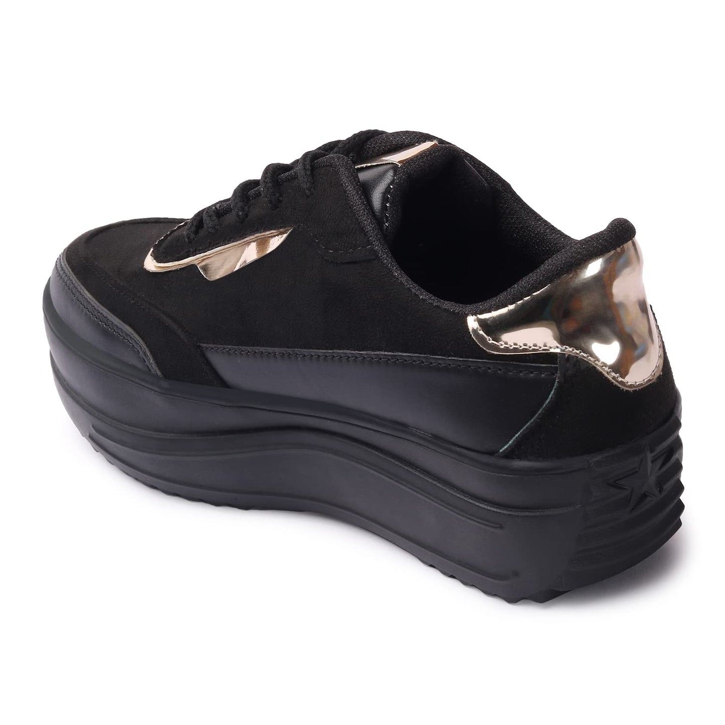 LENSBURY Women's Shoes for Walking Gym Training, Casual, Sports, Slip-On, Lightweight Lace up Athletics Slipon Running Sneaker for Ladies and Girls LBCNV4014BL-40 Black