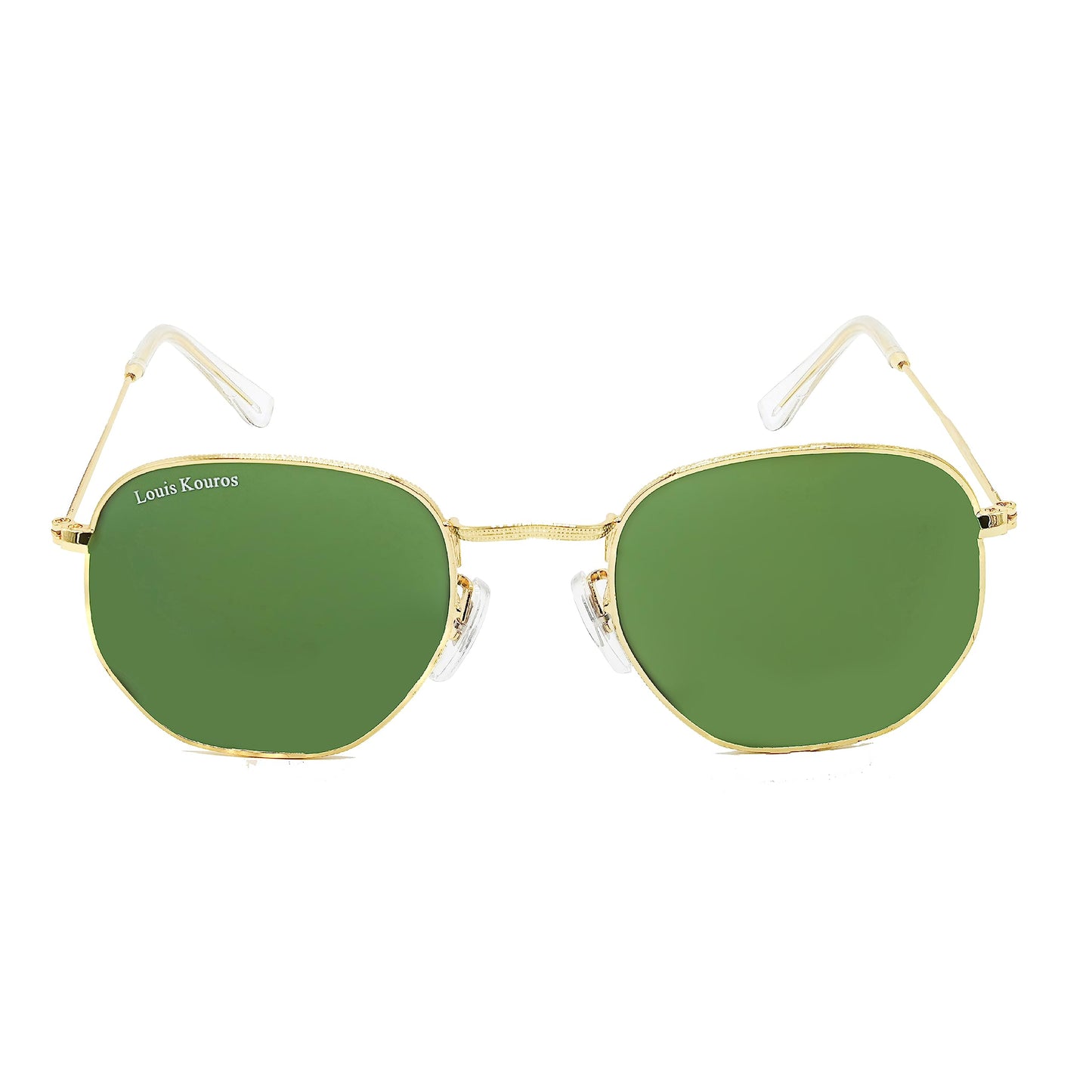 Louis Kouros Tarth Hexagonal Classic 3548 sunglasses | Gold Frame | Green Lens | Mirror Lens | 400 UV Protection | For Men & Women | Medium