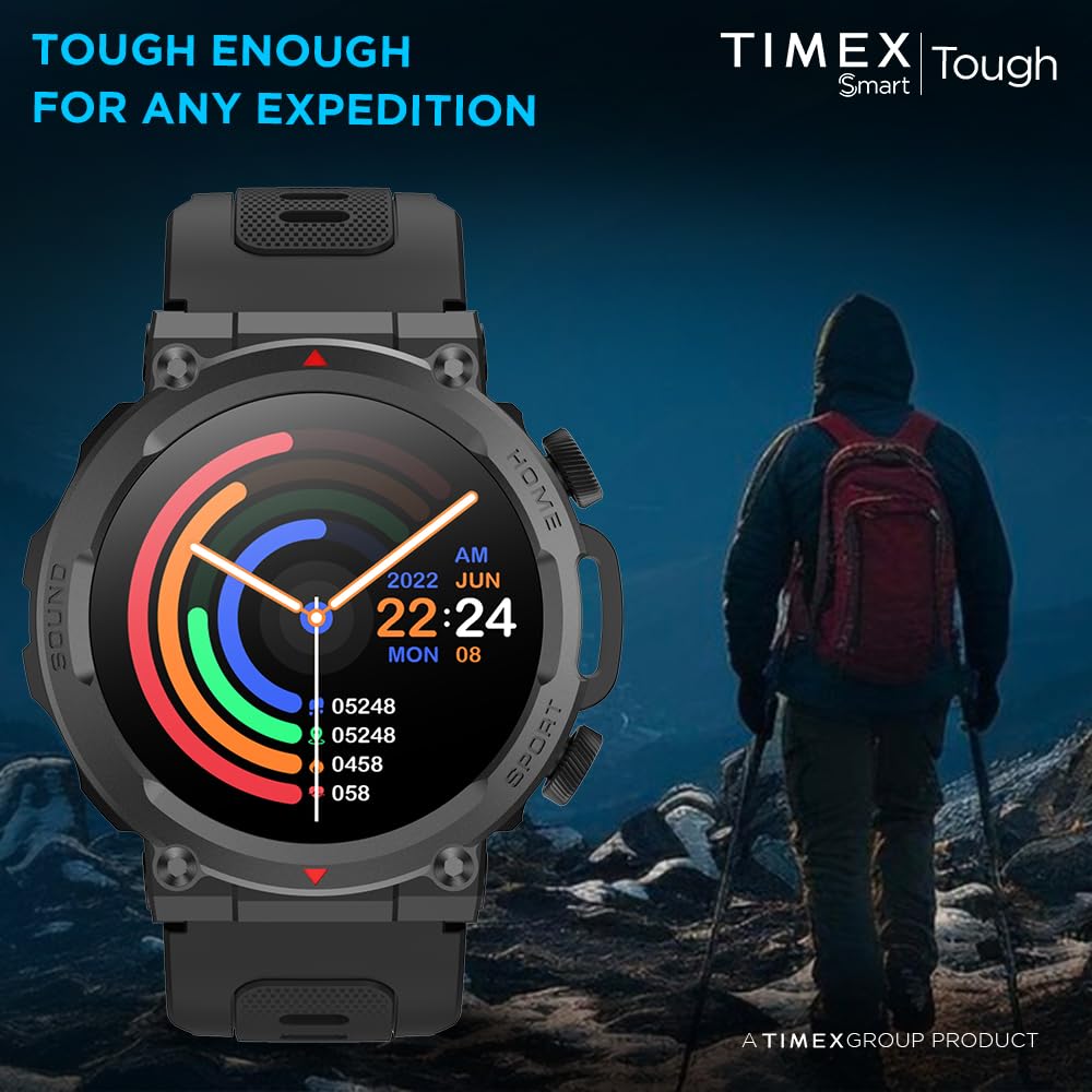 TIMEX Men Tough 1.43Round Amoled Rugged Smartwatch With 466X466 Pixel Resolution| Bluetooth Calling| Metallic Body|Always On Display|Ai Voice Assist|100+ Sports Modes|100+ Watchfaces