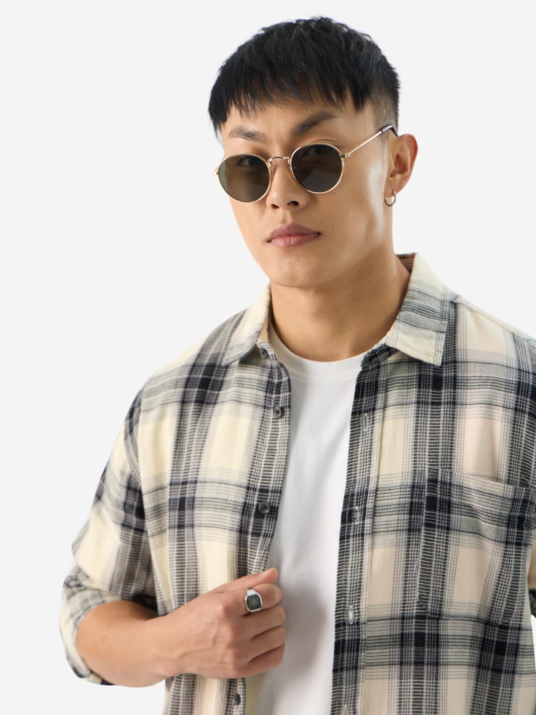 The Souled Store Plaid: Waffle Black Men and Boys Long Sleeve Collared Neck Button Front Regular Fit Cotton Shirts