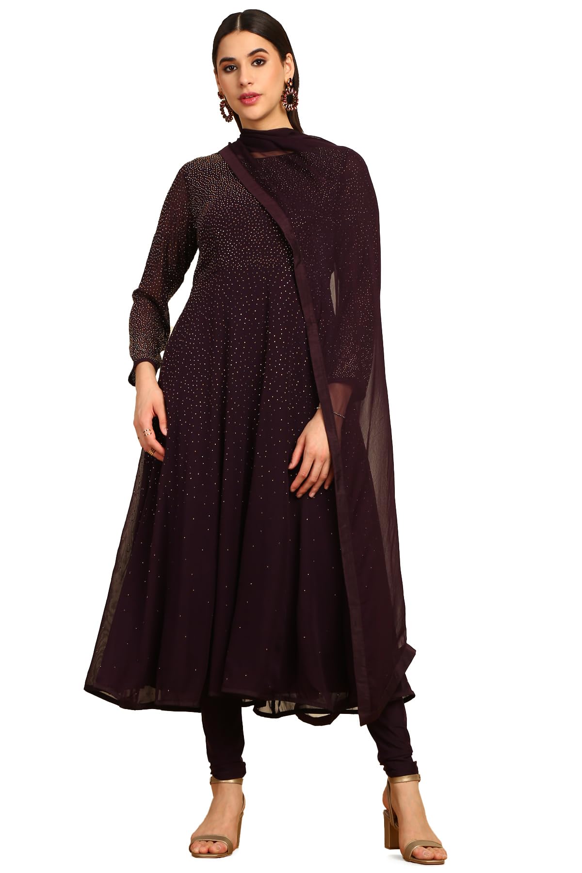 Soch Purple Pure Georgette Embroidered Chudidar Set