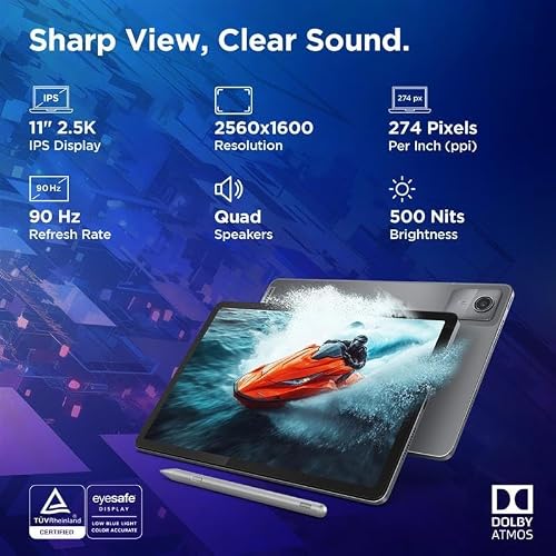 Lenovo Idea Tab with Folio Keyboard + Tab Pen | Wi-Fi + 5G |11" Display, 2.5K Resolution, 90Hz Refresh|8GB RAM, 256GB ROM| MediaTek Dimensity 6300| 7040mAh|4 Speakers| USB-C| Luna Grey