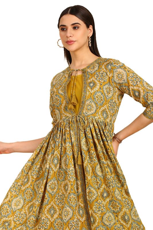 Soch Womens Mustard Tiered Cotton Dress with Jacket
