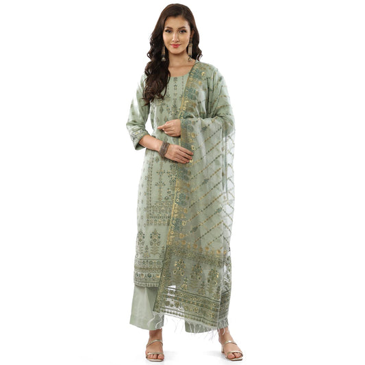 BIBA WOMEN YARNDYED STRAIGHT SALWAR KURTA DUPATTA(SKDASSORTED8385_MINT GREEN_38)