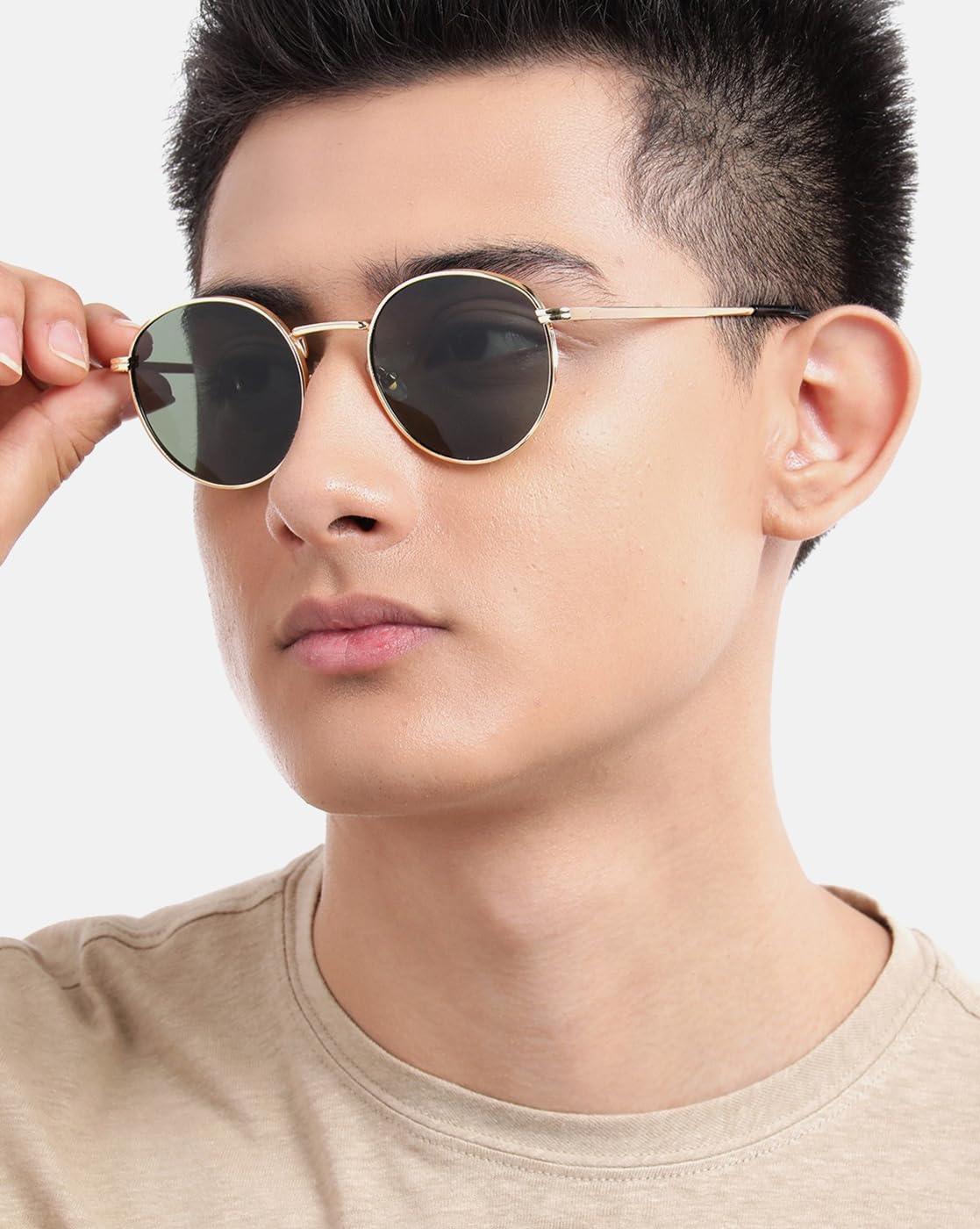 Carlton London Gold Toned with Green UV Protected Lens Round Sunglass for unisex