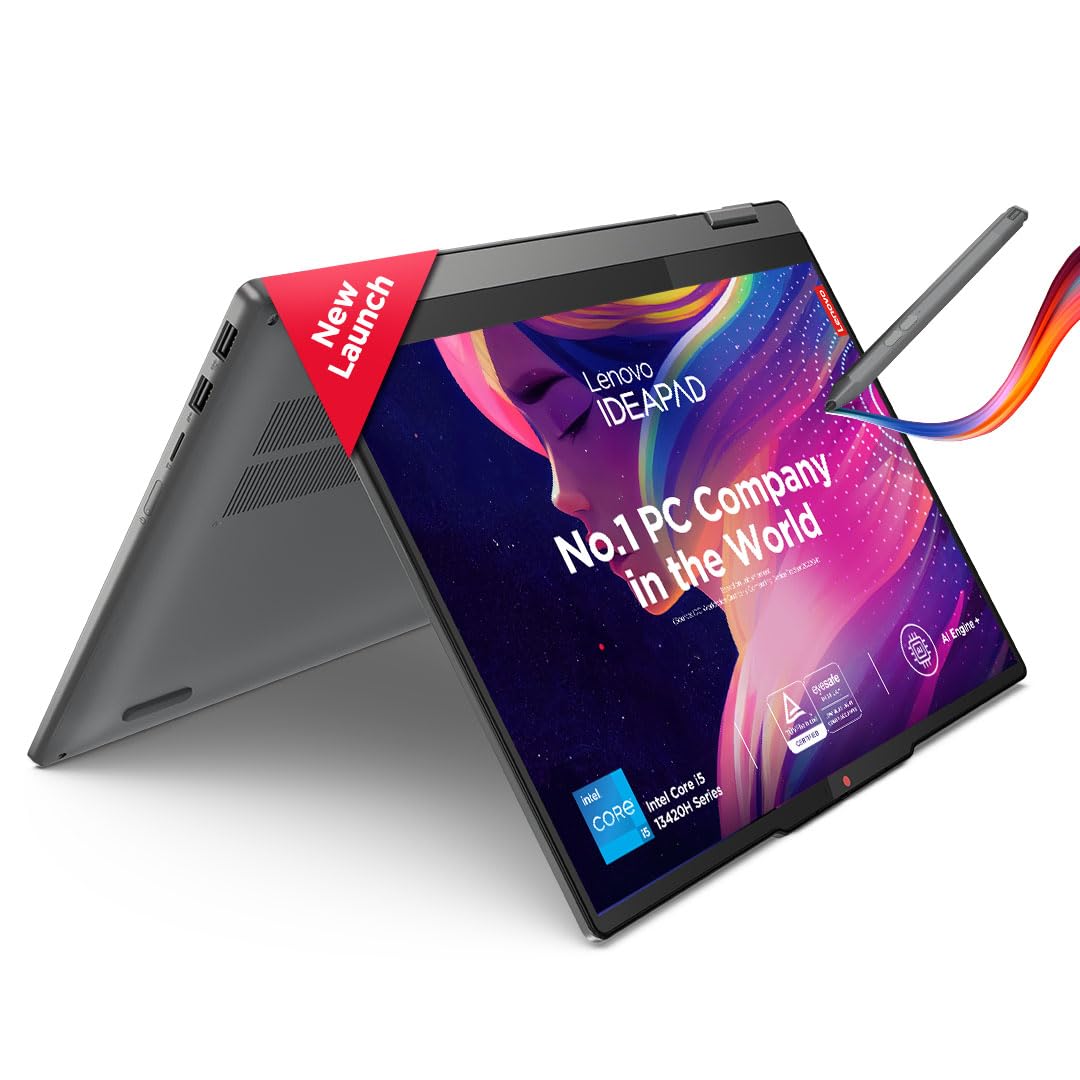 Lenovo Smartchoice Ideapad 5 2-in-1 13th Gen Intel Core i5-13420H (16GB RAM/512GB SSD/Windows 11/Office Home 2024/WUXGA IPS/14 (35.5cm)/Touchscreen 2-in-1/3Mon.Game Pass/Grey/1.6kg), 83KX0059IN Laptop