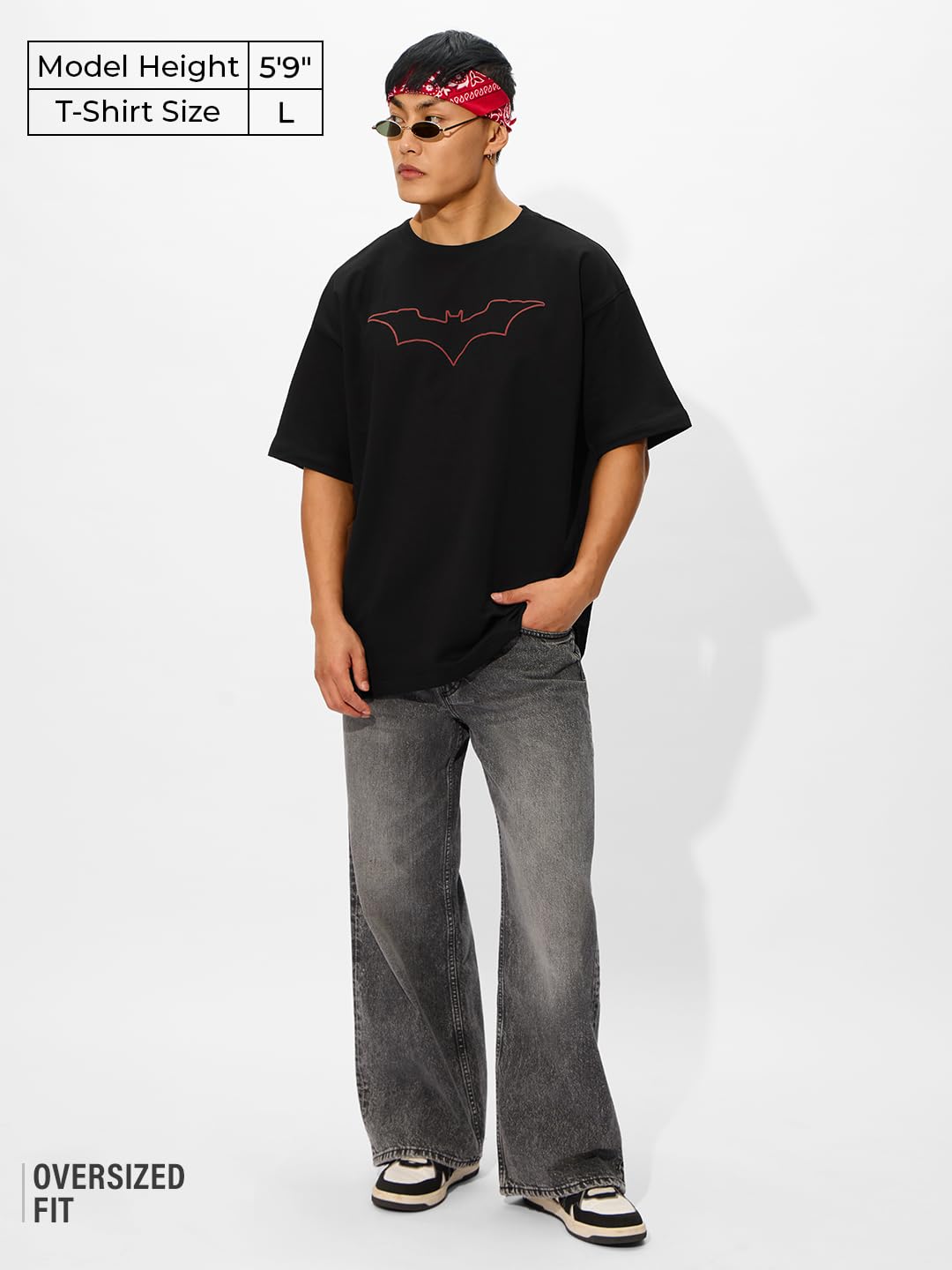 The Souled Store Official Batman Originals: Justice Oversized T-Shirt for Men Boys Cotton Casual Half Sleeves Baggy Loose Fit Drop Shoulder Round Neck Black