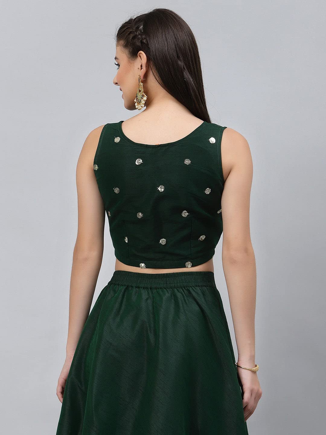 studio rasa Net Women's Girls Sequin Embroidered Sleeveless Blouse Crop Top For Wedding Festive(Tpwc22044S_Bl_Green_Small)