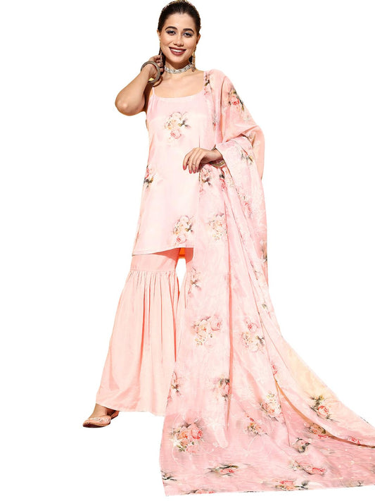 Libas Women's Organza Kurta Set (35044_Peach