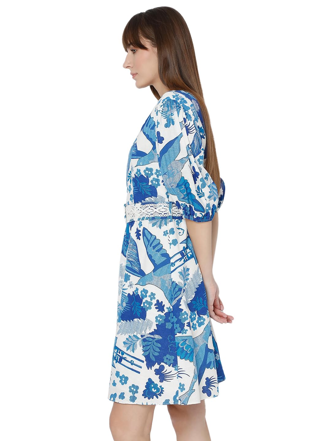 VERO MODA Women's Fit and Flared Blue Dress