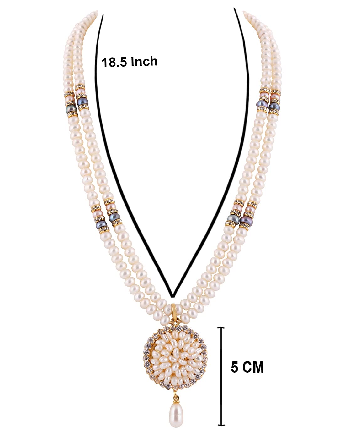 HYDERABAD JEWELS Natural Fresh Water Double Sting Pearls Set for Women