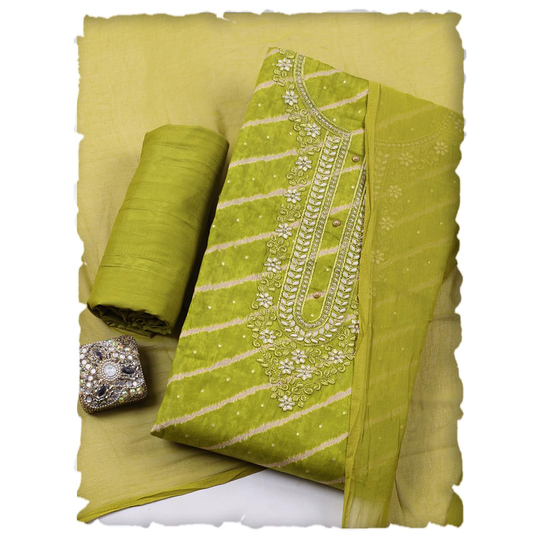 Meena Bazaar Printed Cotton Unstitched Kurta with Bottom & Dupatta