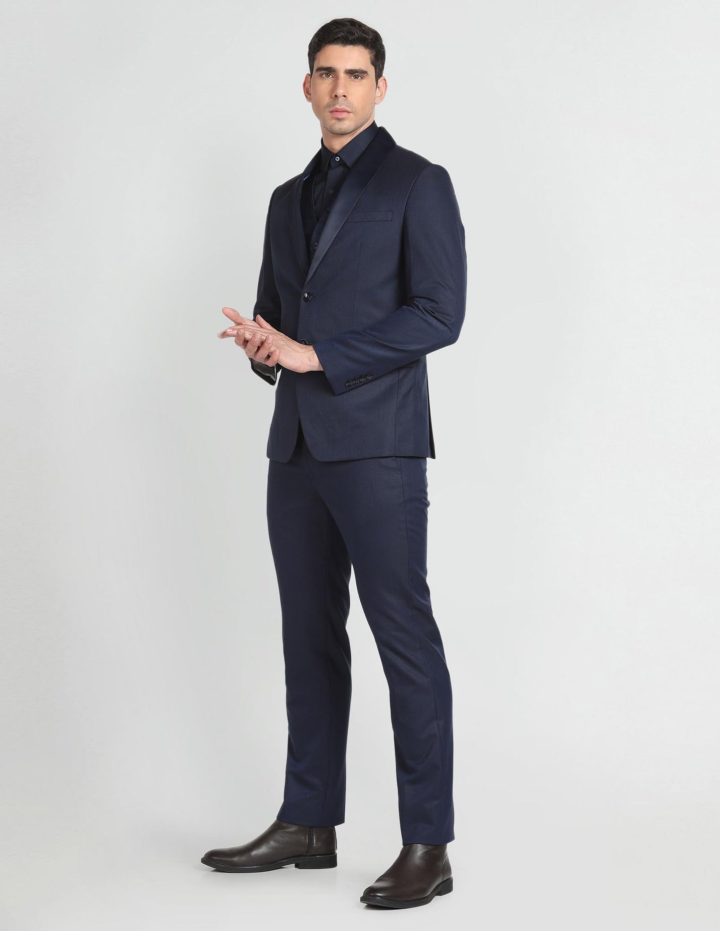 Arrow Men's Polyester Double Breasted Business Suit Pants Set (ARAGSU5505_Navy