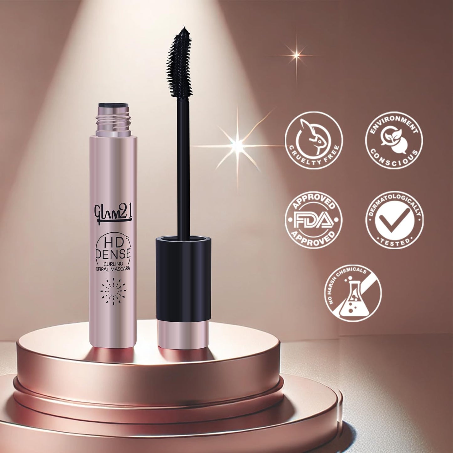Glam 21 HD Dense Mascara, With Petite Brush, Thermal Sensitive Technology, Smudge Proof, Water Proof, Voluminous Eyelashes, 16 Hours Long-wear (Black) | 10ml
