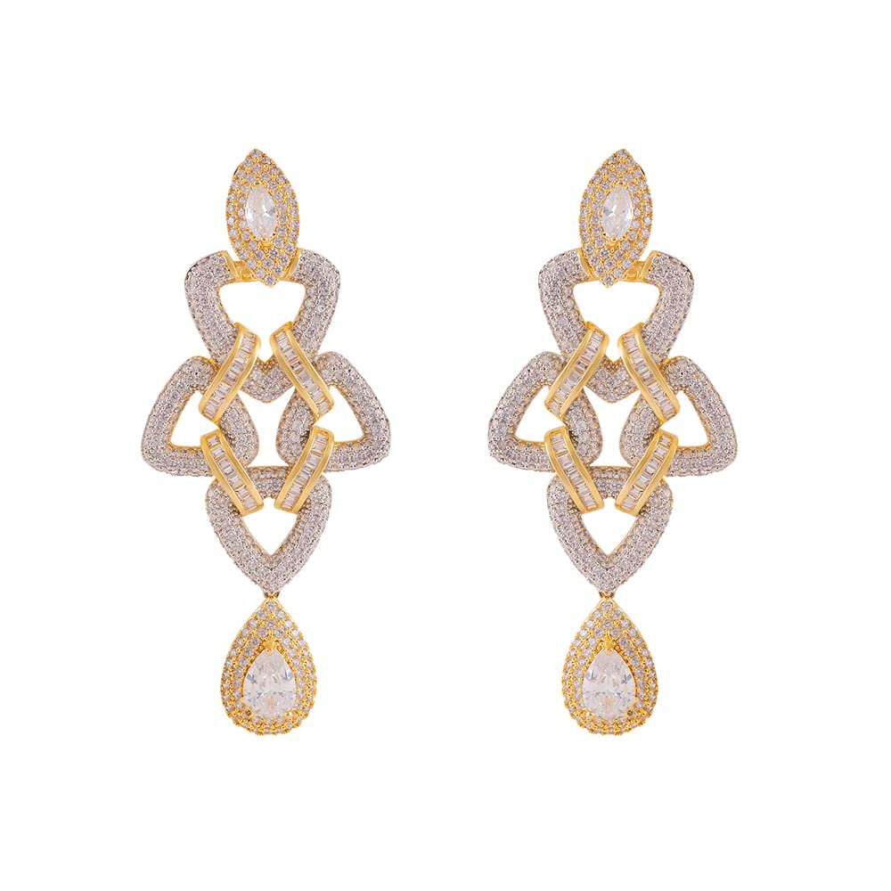 Shaze Gold Rhodium-Plated Cubic Zirconia Bending Trinagle Drop Earrings for Women