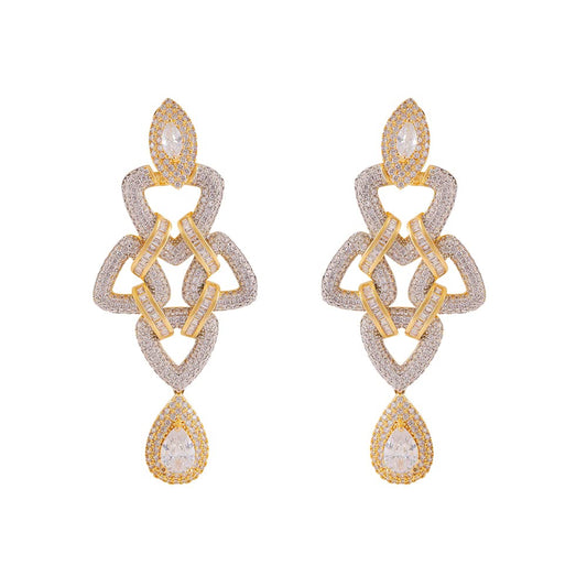 Shaze Gold Rhodium-Plated Cubic Zirconia Bending Trinagle Drop Earrings for Women