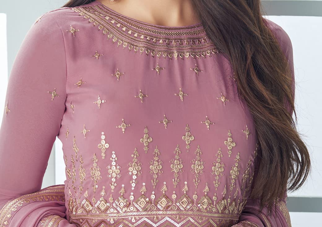 RUDRAPRAYAG Georgette Embroidered Semi-Stitched Gown For Women