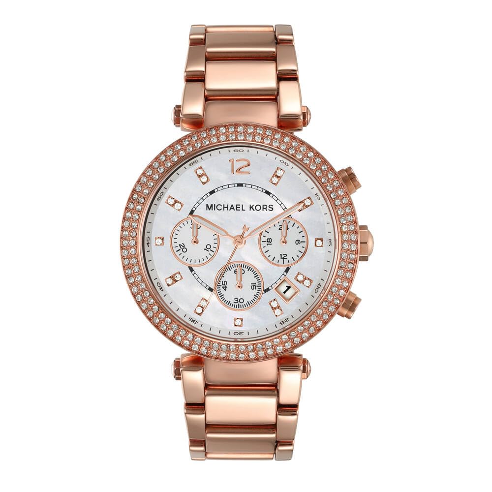 Michael Kors Parker Analog White Dial Gold Band Women's Stainless Steel Watch-MK5491