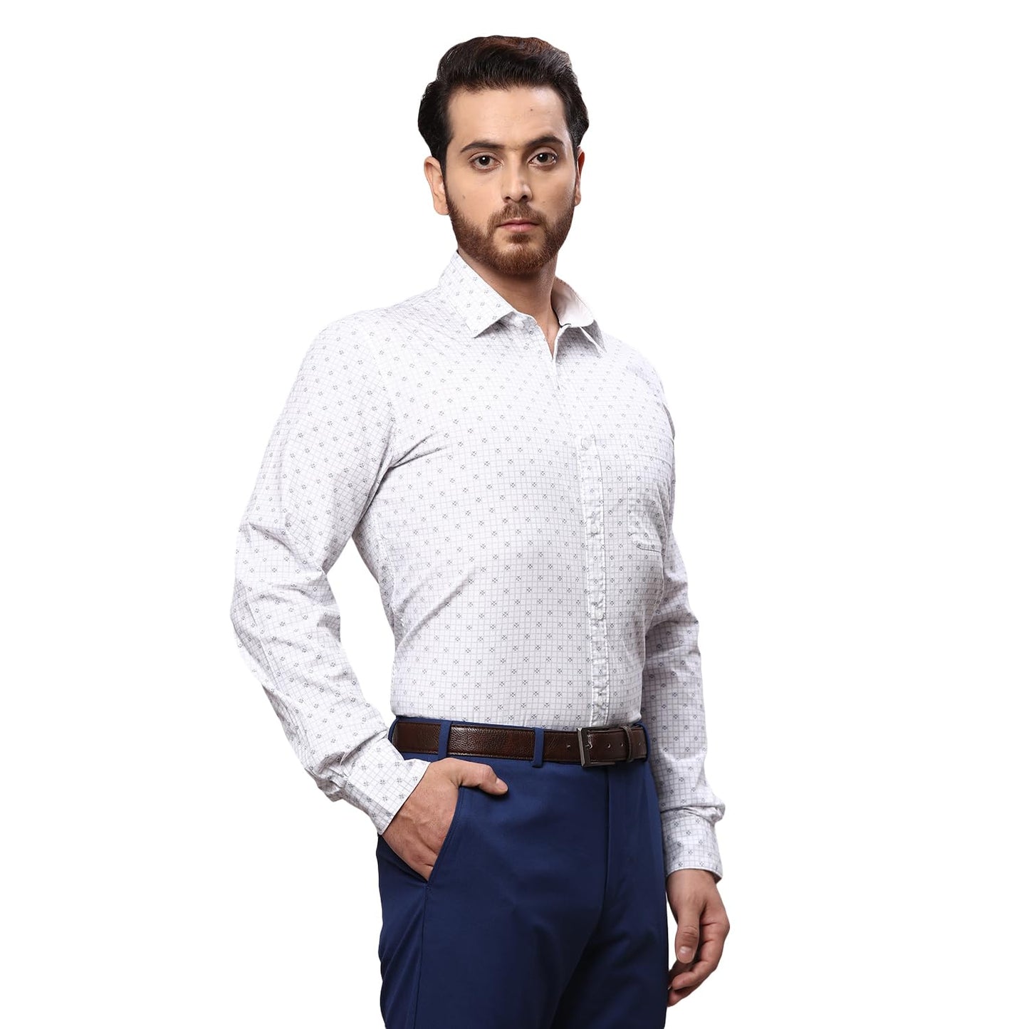 Raymond Men's Print Slim Fit Shirt (RCSQ01677-G6_Dark Grey