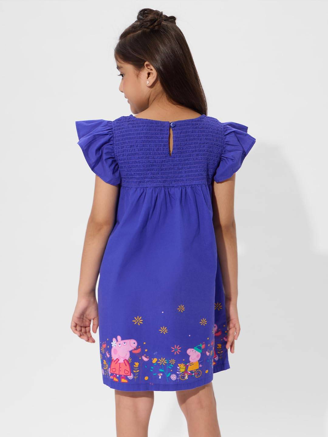 The Souled Store Peppa Pig: Autumn Girls Round Neck Short Sleeves Blue Printed Knee Length Cotton Dresses