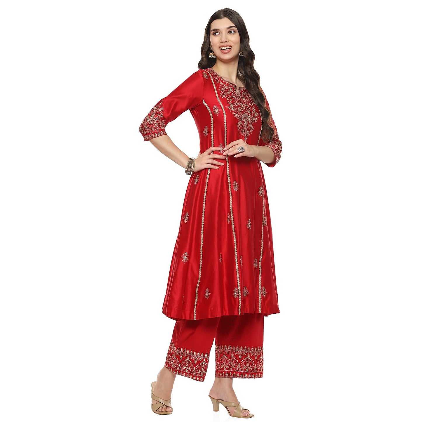 BIBA Women EMBROIDRED Kalidar SALWAR KURTA DUPATTA(SKDKINARI8926_RED_32)
