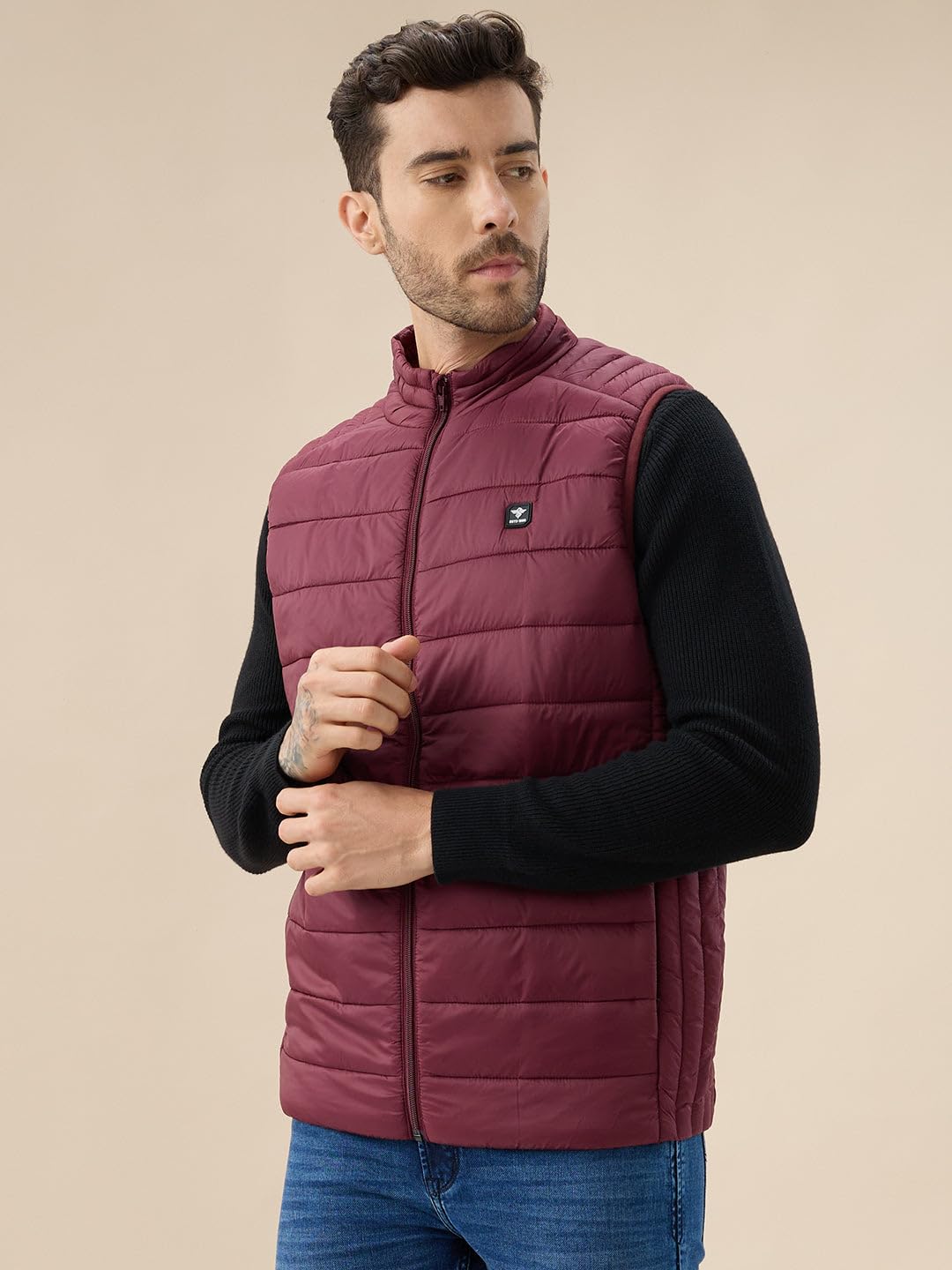 Status Quo Mens Solid Padded Sleeveless Mock Collar Regular Fit Jacket