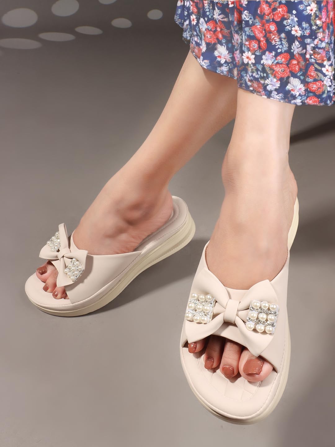 CHARMWALK Stylish Solid platform Heels for Women & Girls (Cream, UK Footwear Size System, Adult, Women, Numeric, Medium, 5)